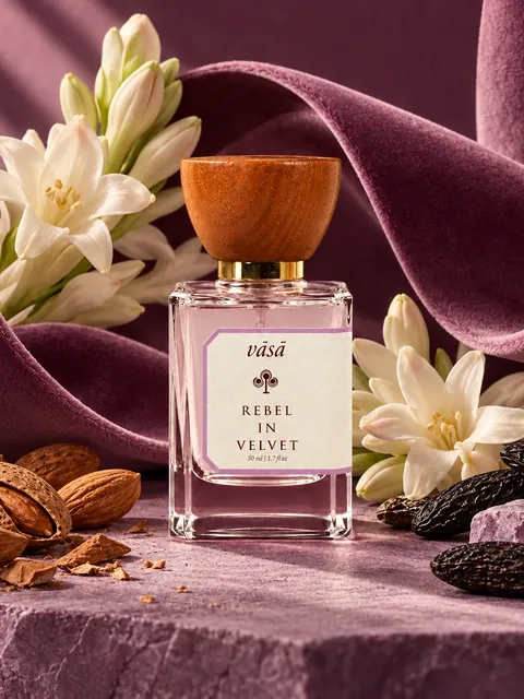 Rebel in Velvet on violet stone with plum velvet, tuberose, almonds and tonka beans