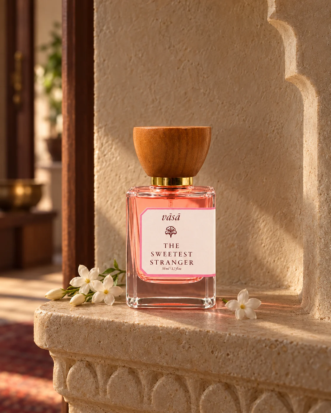 The Sweetest Stranger fragrance among jasmine flowers in a sunlit interior